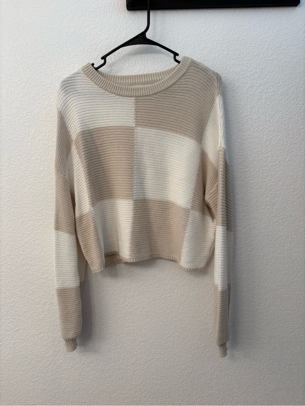 moon & madison Cream and Tan Striped Crewneck Sweater